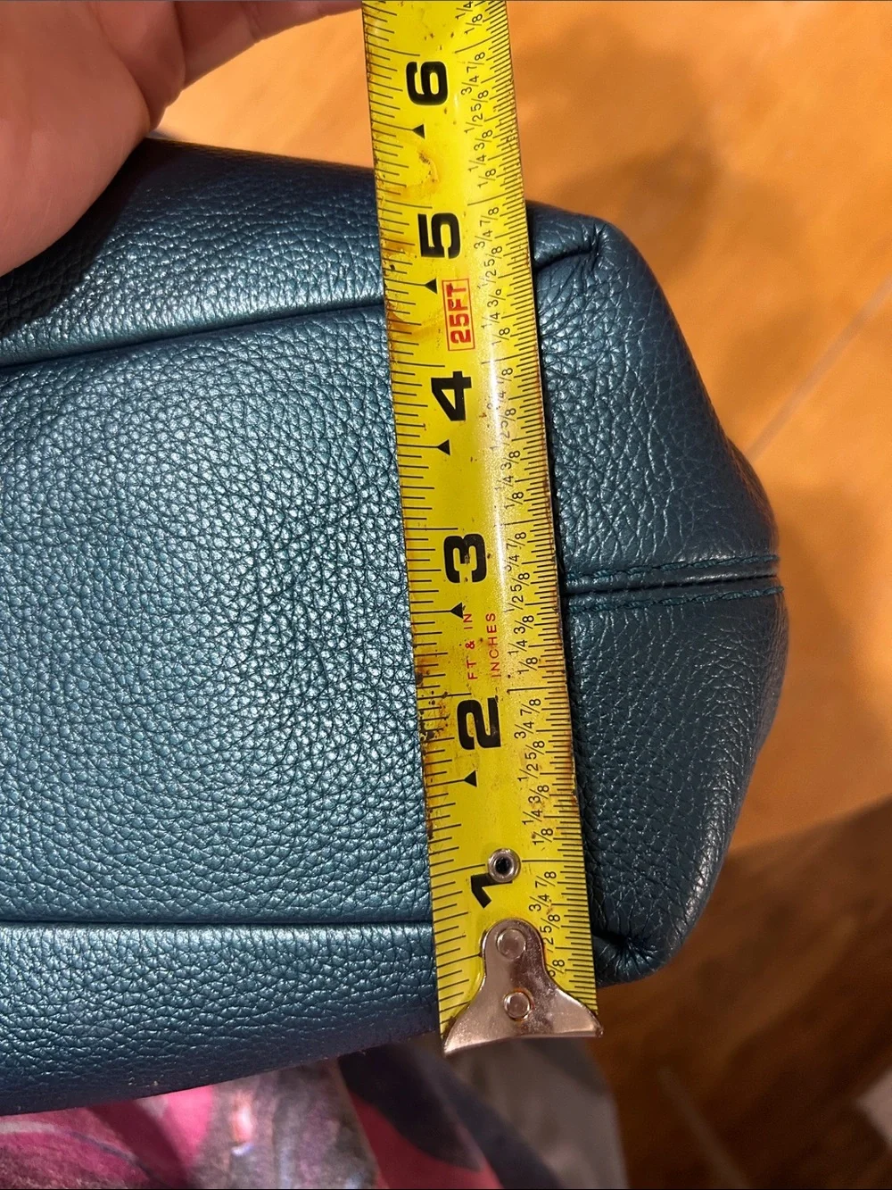 Coach Lexy Metallic Peacock Blue Teal Pebbled Leather Chain Shoulder Bag Purse